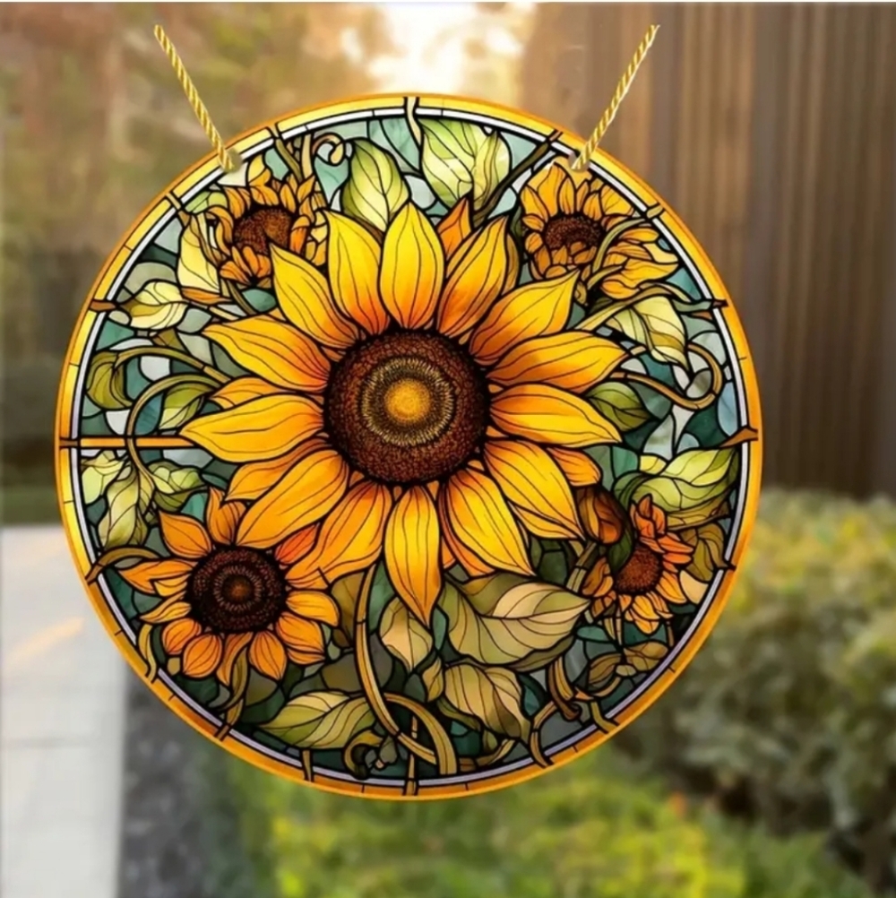 Sunflower Stained Glass Art Suncatcher Small 2.7 Inches